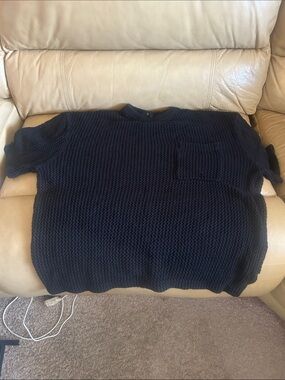 Men's black textured knit Crewneck Sweater shirt medium loose fit